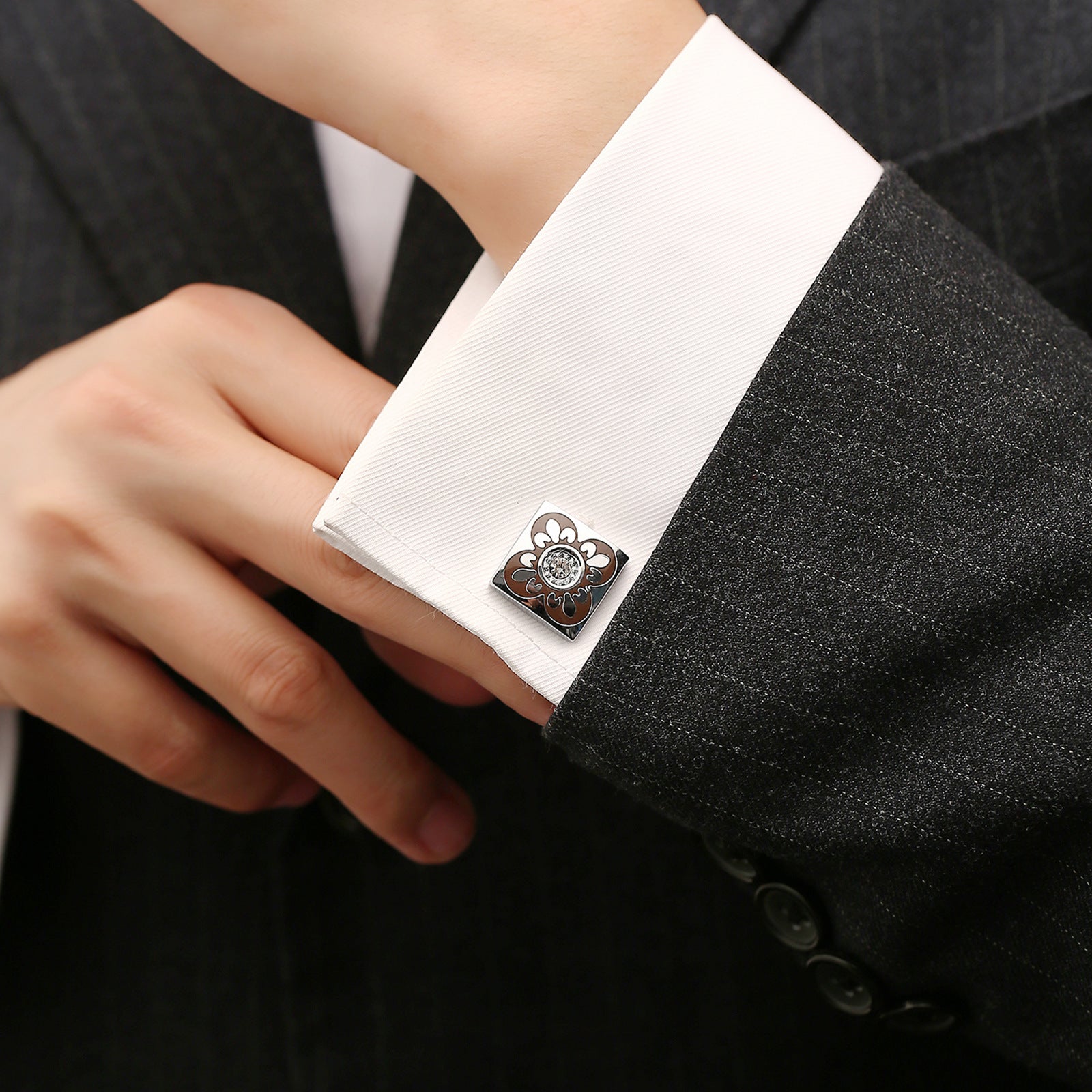 Roman Pattern Diamond Cufflinks - Square Sophistication Collection Roljord