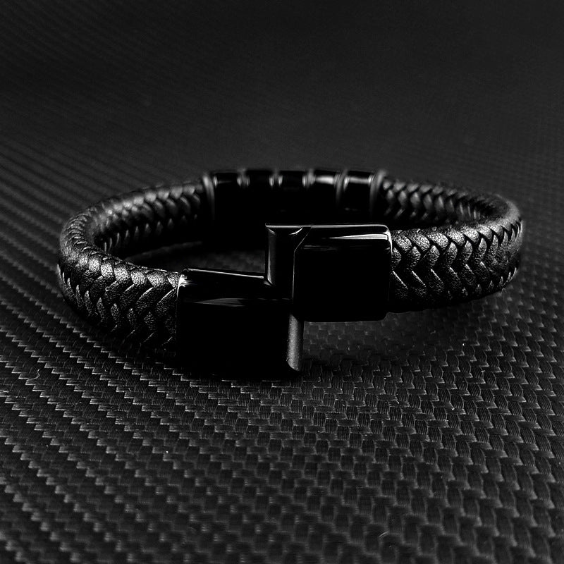 "Heritage Men's Stainless Steel Leather Bead Charm Bracelet | Roljord" Roljord