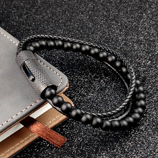 "UrbanSnap Black Leather & Stainless Steel Bracelet for Men | USA & Canada" Roljord