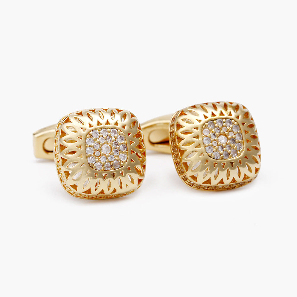 "RegalShine Gold Hollow Diamond Square Men's Cufflinks" Roljord