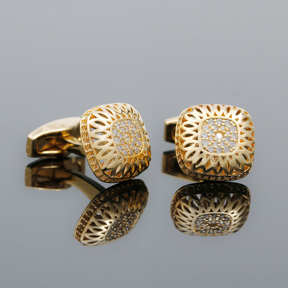 "RegalShine Gold Hollow Diamond Square Men's Cufflinks" Roljord