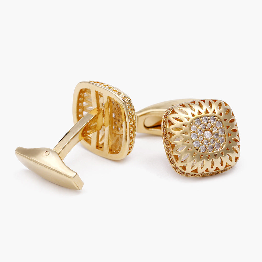 "RegalShine Gold Hollow Diamond Square Men's Cufflinks" Roljord