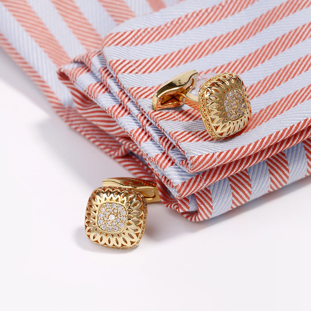 "RegalShine Gold Hollow Diamond Square Men's Cufflinks" Roljord