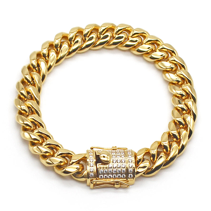 "Roljord Cuban Trend Titanium Steel Gold Plated Zircon Bracelet for Men | Buy Online USA & Canada" Roljord