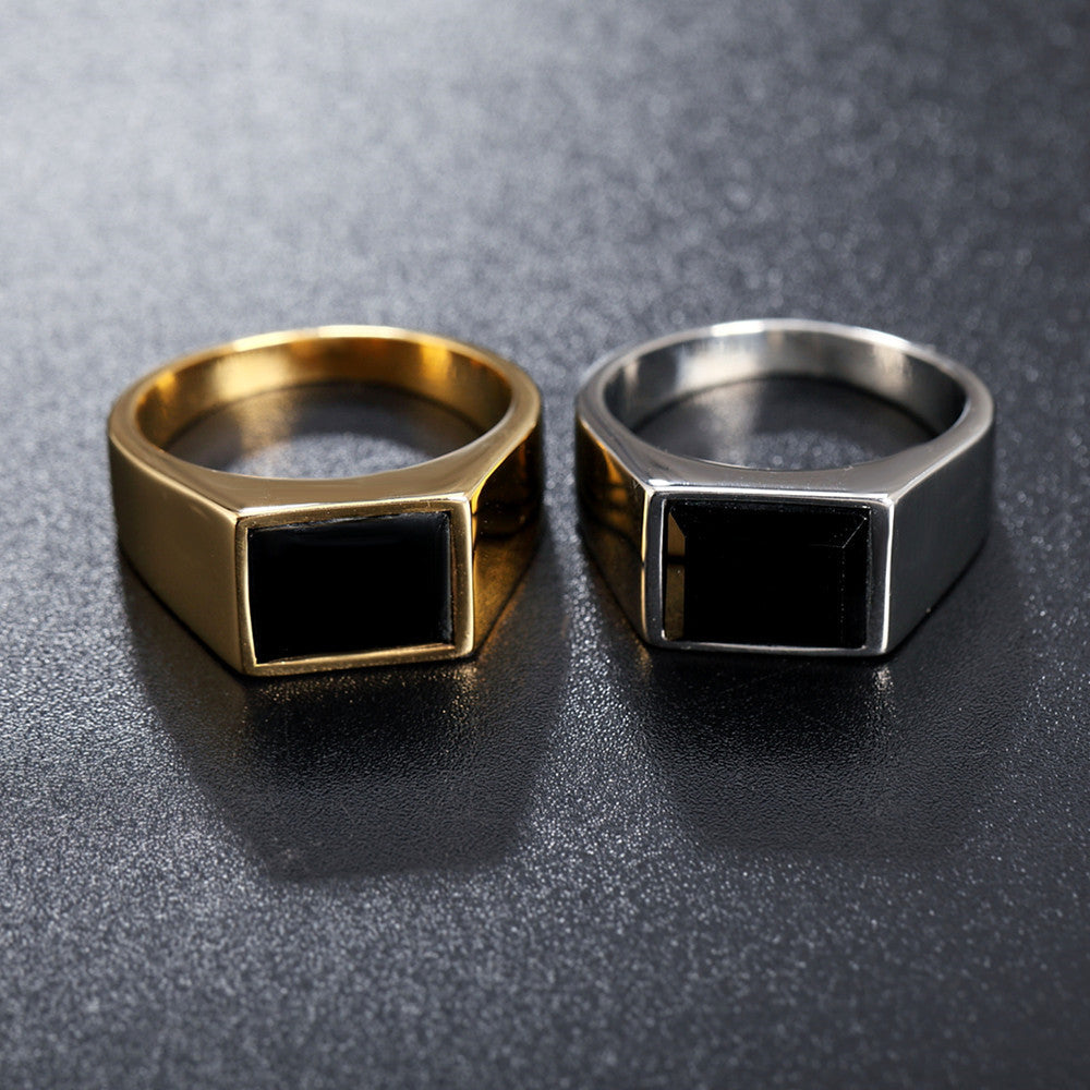 "Naruto Ninja Steel Ring - Men's Titanium Style. Geometric shape, steel color with gold accents. Unisex design"