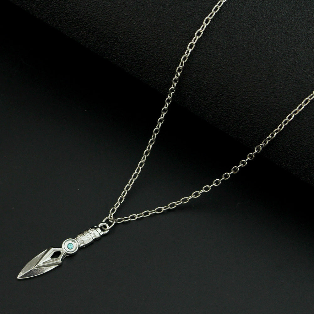 "Valorant Roulette Game Necklace: Storm Blade Pendant - Electroplated alloy pendant on O-ring chain. Unisex design."