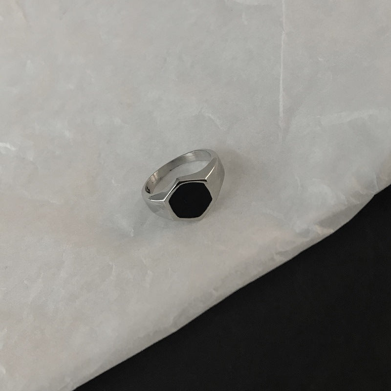 "HexaGem Black Titanium Steel Men's Fashion Ring | Trendy Match Ring for Men" Roljord