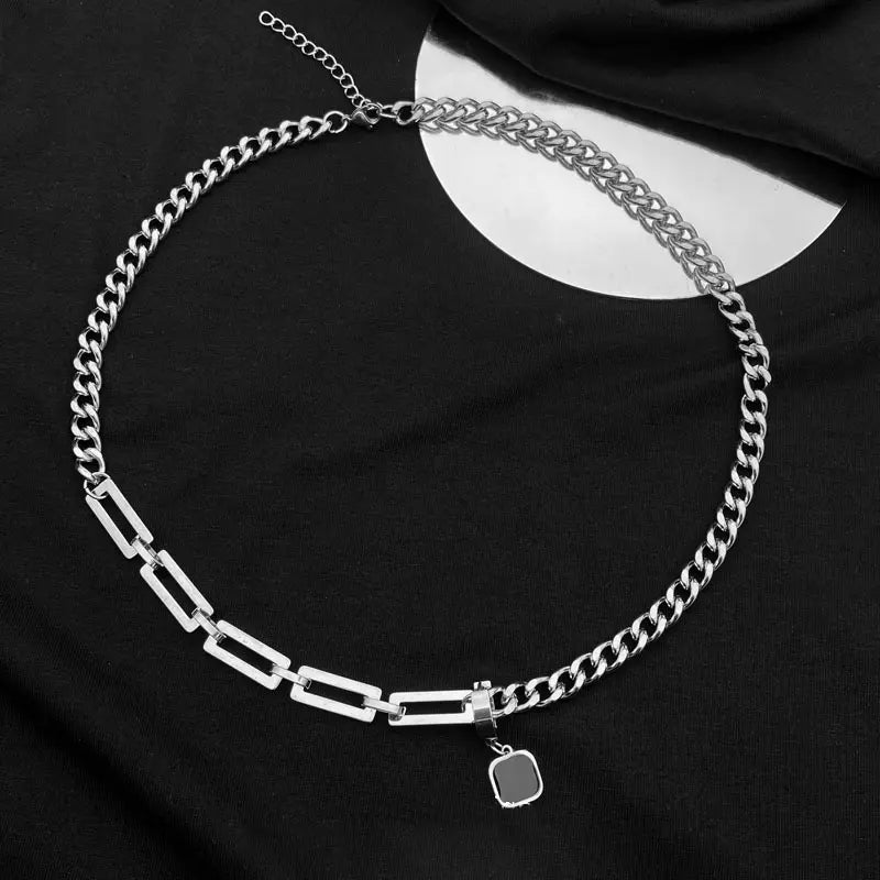 "Black Square Stud Necklace | Women's Titanium Steel Jewelry | USA & Canada" Roljord