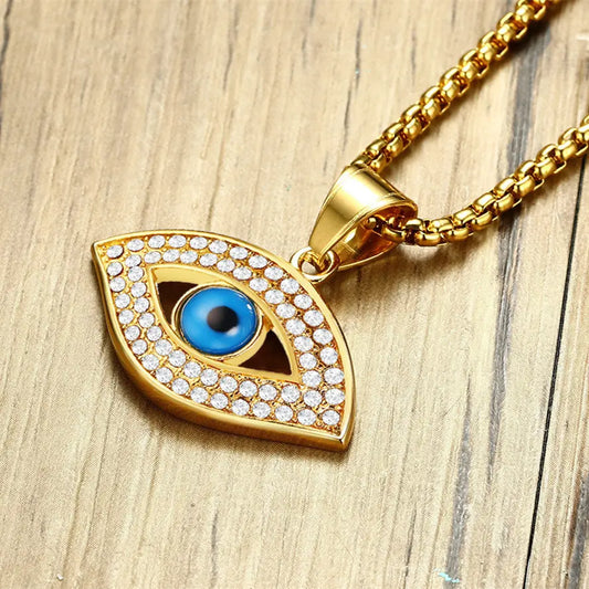 "Evil Eye Stainless Steel Rhinestone Pendant Necklace | USA & Canada Fashion Jewelry - Roljord" Roljord