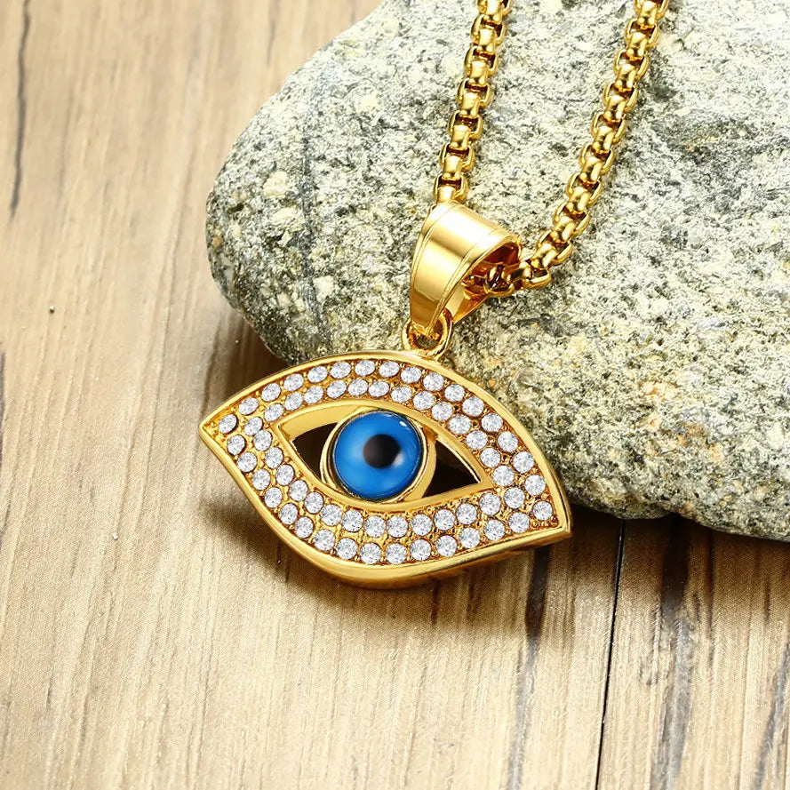 "Evil Eye Stainless Steel Rhinestone Pendant Necklace | USA & Canada Fashion Jewelry - Roljord" Roljord