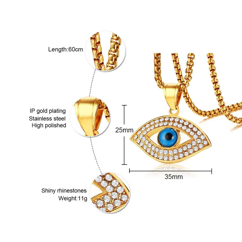 "Evil Eye Stainless Steel Rhinestone Pendant Necklace | USA & Canada Fashion Jewelry - Roljord" Roljord