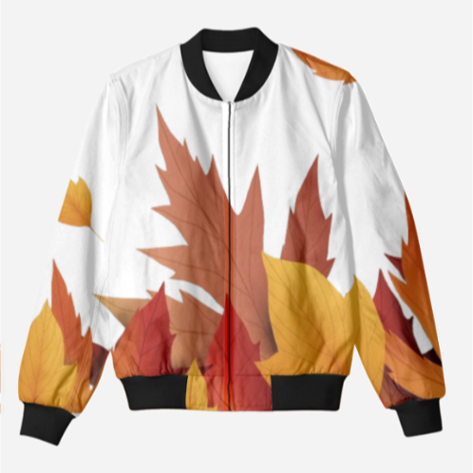 Autumn leaves bomber jacket featuring vibrant fall colors and a stylish design, perfect for the season.