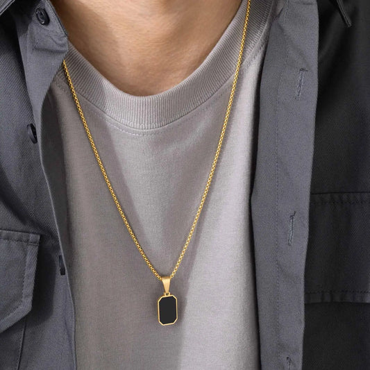 "Sleek Rectangular Pendant Necklace with Cuban Chain - Modern Style for Men in the USA & Canada" Roljord