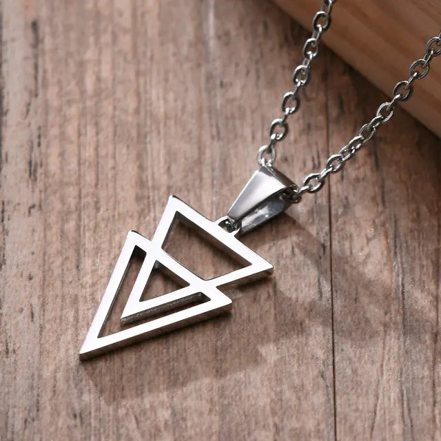 "Urban Geometry: Men's Hexagon Pendant Necklace with Triangle and Square Motif" - Roljord