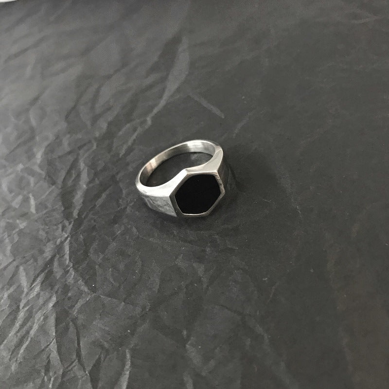 "HexaGem Black Titanium Steel Men's Fashion Ring | Trendy Match Ring for Men" Roljord